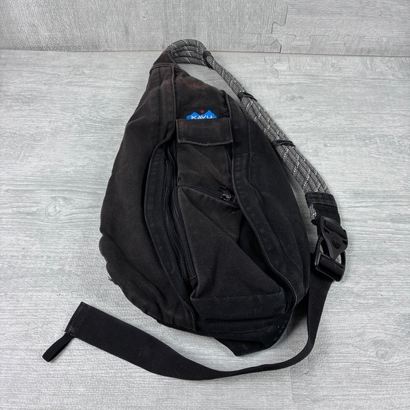 KAVU Rope Sling Bag Women's Faded Black Canvas Crossbody Backpack - Picture 1 of 4
